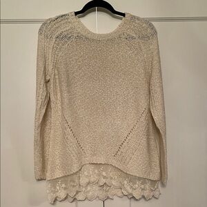 Elegant Cream Lace Hem Sweater